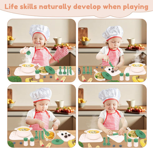 11Pcs Sets,Cooking Set 1-3,Green TYRY.HU BPA Free Kids Play Kitchen Accessories Toy, Silicone Pretend Play Food Toys
