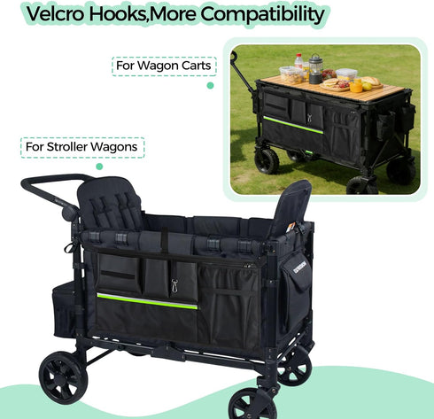 Stroller Wagon Cargo Net,Double-Layer Side Pockets Attachment for WONDERFOLD,Foldable Mesh Sorting Organizer Bag
