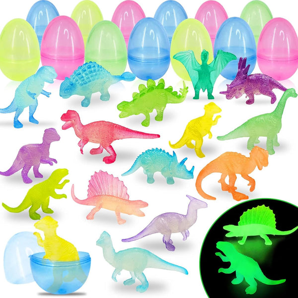 36 Pack Easter Eggs Filled with Glow in The Dark Dinosaur Toys,