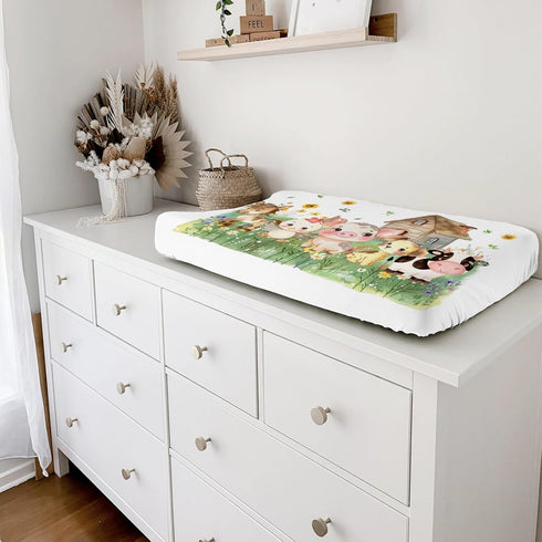 Farm Animals Changing Pad Covers, Fitted Baby Sheets for Boys & Girls, 32''x16'', Soft Stretchy Country Farmhouse