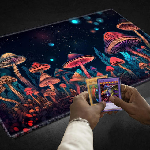 TCG Playmat Board Game Mat, Plus 50 Pcs Card Sleeves, 24 x 14 Neon Mushroom Game Mousepad with Soft Surface