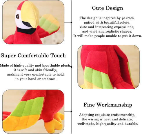 7.9" Parrot Stuffed Animal Plush Cute Small Bird Toy Gifts for Boys and Girls, Red