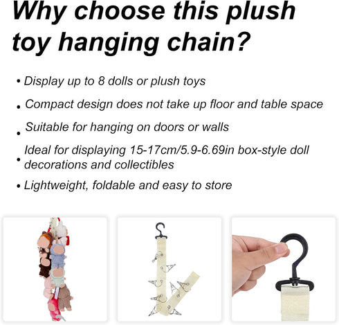 Tinoaly 2pcs 8 Plush Toy Storage Chain, Stuffed Animal Hanging Display Strap with Metal Clips Wall & Over Door