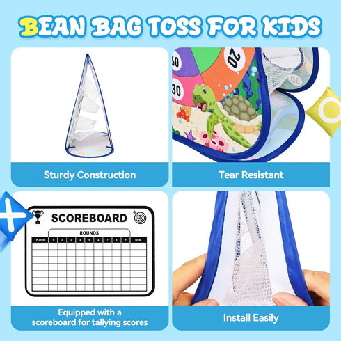 3-8, 7-in-1 Set AOSITE Toddler Bean Bag Toss Game for Kids Outdoor Cornhole Board with Ring Toss, Sticky Balls Darts