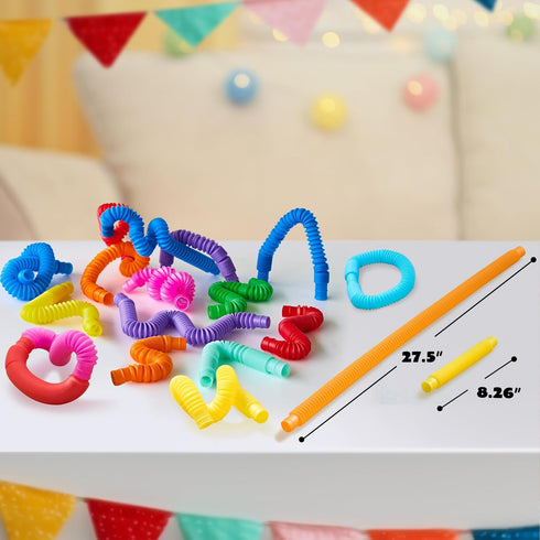 JOYIN 9 Pack Pop Tubes Sensory Toys, Fidget Tubes Party Favors in 9 Colors, Connectable and Extendable for Stress Relief