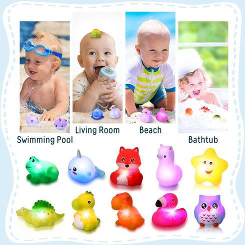 24 Packs Swimming Baby Bath Light Up Toys, Floating Rubber Animal Toys for Toddlers Infant Kids Boys Girls Flashing
