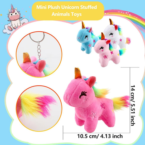 16 Pack Mini Plush Unicorn Toys, Small Stuffed Unicorn Keychain Toys Bulk for Christmas Birthday Wedding Favors