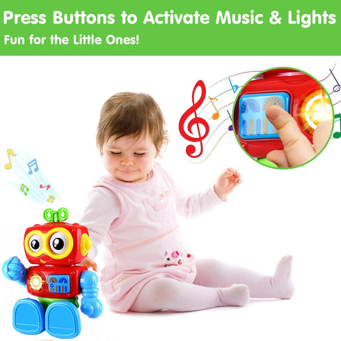 Robot Toys for 1 Year Old Boy - Musical Light Up Educational Toy for 12-18 Months