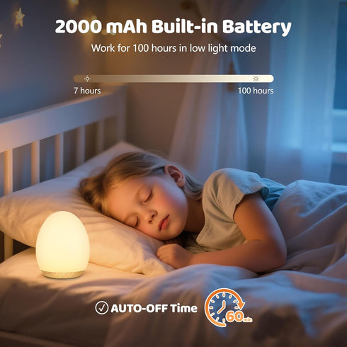 7 Dimming 1 100H, MediAcous Night Lights for Kids Room, Baby Night Light with Colors Changing & Function, Rechargeable