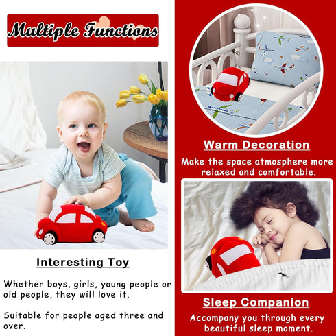 Plush Red Stuffed Car Shaped Pillow - Cute Toy Decor Gifts for Kids, 11.8 Inch