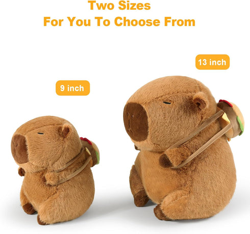 Ditucu Cute Capybara Plush with Hamburger Backpack, 9 Inch Capibara Stuffed Animal Toys for Kids