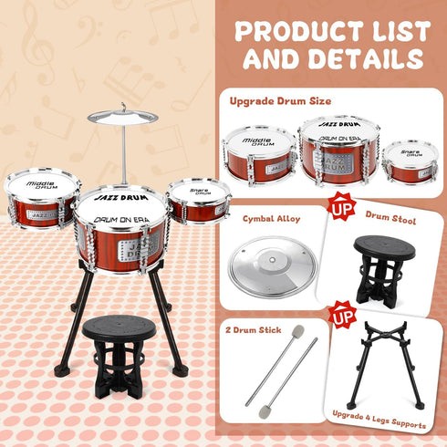 Set Set 3-5 3 3 4 5 Kids Drum Music Toy Drum for Toddlers Ages Jazz Drums Kit with Stool, Drums Percussion Musical