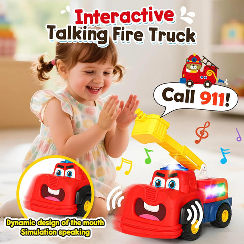 Hieoby 1-3, 2 Interactive Talking Fire Truck Toy for Toddlers Musical Toy with Realistic Sirens & Sounds & Lights