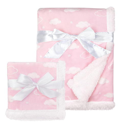 American Baby Company Heavenly Soft Chenille Sherpa Blanket Set, 3D Pink Cloud for Girls