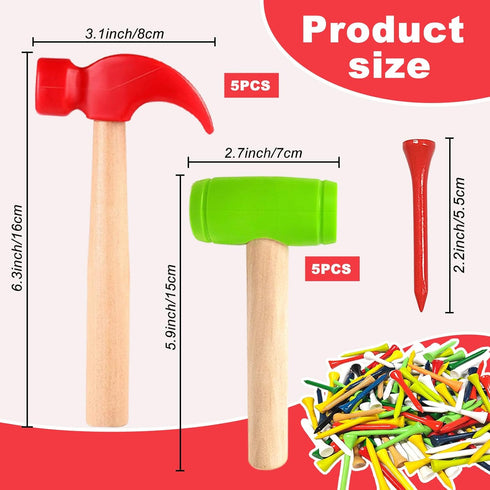 AIHSUMC 10 Hammer 100 Hammer Hammers Pcs Kids Wooden Toy with Pcs Colorful Wood Golf Tees, Small Plastic Simulation