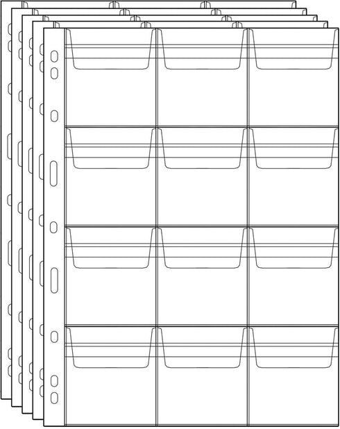Uncle Paul Coin Collecting Pages, 5 Sheets 12 Pockets Standard 9-Hole Coin Pocket Inserts, Collecting Sleeves for Coins