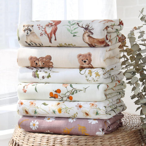 2-Pack 70% 30% (47" 47"), LifeTree Muslin Swaddle Blankets for Baby Girl, Viscose from Bamboo and Cotton Large Swaddle