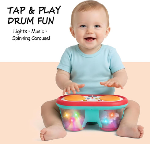 6-18 Tummy Baby Toys for Months, Musical Drum, Light Up, Time, Baby Gifts