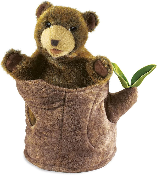 Folkmanis Bear in Tree Stump Hand Puppet, Brown