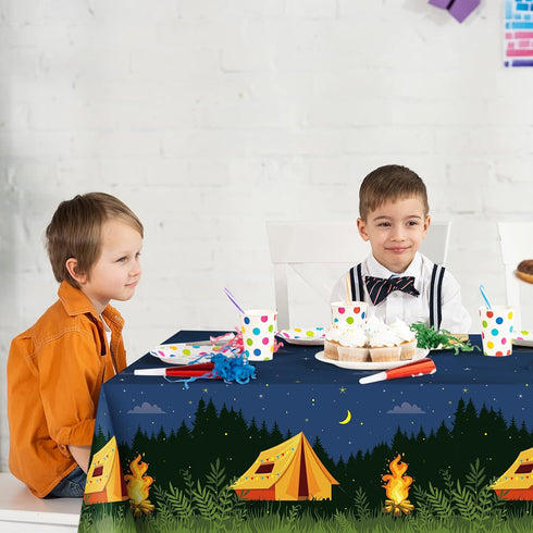 Breling 2 Pieces Camping Party Decorations, Plastic Rectangular Campfire Table Cover for Birthday Party Supplies