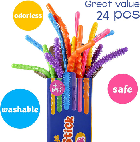 24Pcs Fidget Toys Bulk for Kids: Textured Silicone Sensory Sticks, Fidgets for Classroom Prizes, Birthday Party Favors