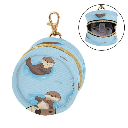 YETTASBIN Cartoon Sea Otters Portable Pacifier Holder Case with Metal Hook Buckle & Zipper for Diaper Bag and Stroller