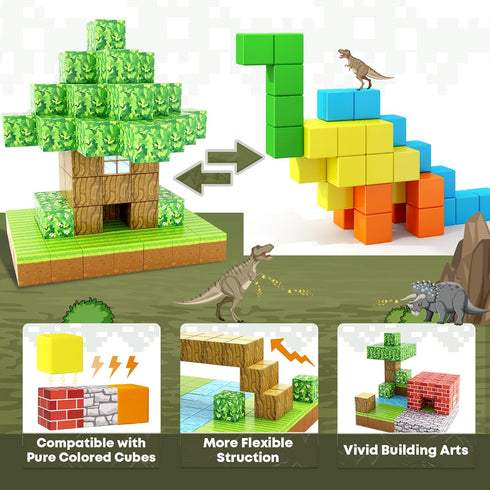 Magnetic Blocks-Build Mine Magnet World Edition, STEM Montessori Sensory Toys for Boys & Girls Age 3+, Fidget Cubes