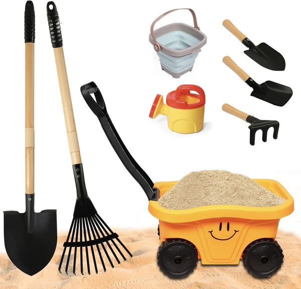 Todders Wheelbarrow Gardening Set, Kids Rake and Shovel Set for Dirt Digging,