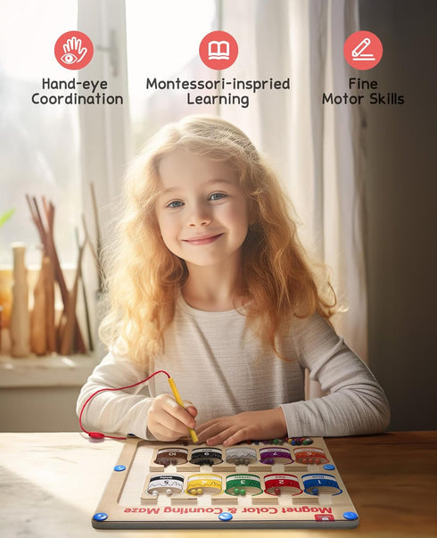 GAMENOTE Magnetic Color and Number Maze - Montessori Fine Motor Skills Toys for Boys Girls 3-5 Years Old, Learning