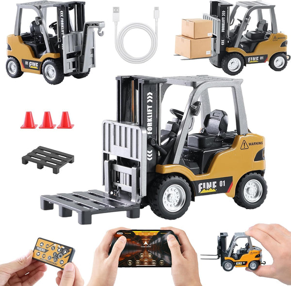 GRANTLEY Remote Control RC Forklift Cranes,1/64 Mini Rechargeable Forklift Truck,2 in 1