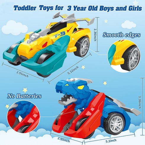 LAREMIOR 2-4, 2 Pack 3-5 2 3 4 Dinosaur Monster Truck Toys for Ages Collision Transformer Dinosaur Toys for Kids