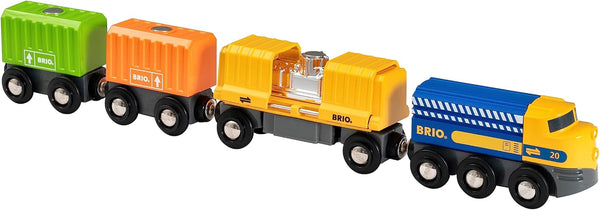 BRIO 33982 Three-Wagon Cargo Train - Kid-Friendly Wooden Toy Train, Engaging Play Experience, Compatible with All