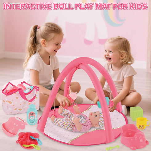 Set 12" Playset 17 3+ deAO Baby Doll Stroller with Baby Dolls Nursery PCS Baby Doll Accessories with Play Mat,Storage