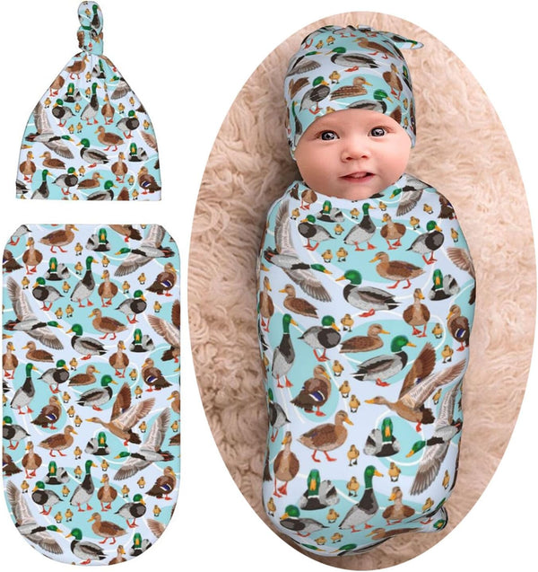 Broiteid Cartoon Mallard Duck Baby Stuff Newborn Baby Swaddle Blanket Swaddling Blanket with