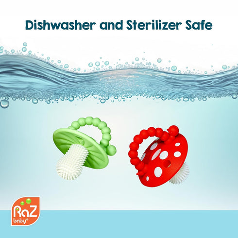 3M+ RaZbaby Soft Silicone Infant & Baby Teether Toy Massaging Bristles Teething Relief Pacifier - Soothes Sore Gums
