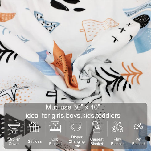 Baby Blanket for Boys Girls, Fox Printed, 30"x40", Soft Plush Minky Blanket for Toddlers Newborn
