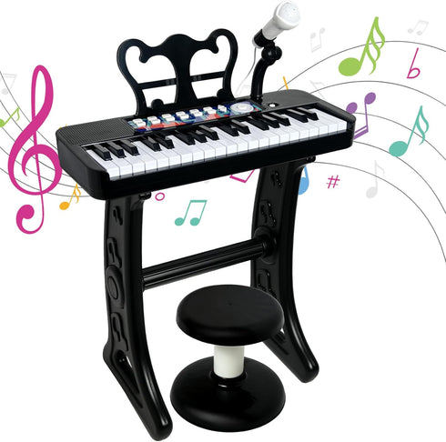 Love&Mini Piano Toy for Kids - 37 Keys Kids Piano Keyboard with Stool and Microphone, Black