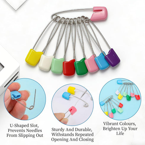 CllyCnny 100pcs 2.1 Inch Diaper Safety Pin - Plastic Head Baby Heavy Diapers Pins Large Colorful Cloth Pins for Clothes