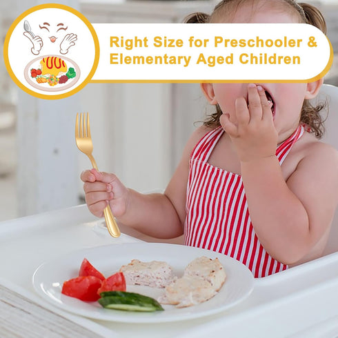E-far 10-Piece Gold Toddler Utensils, Kid Stainless Steel Silverware Set, Safe Forks and Spoons for Self Feeding