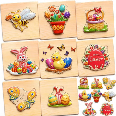 8pcs Easter Basket Stuffers Fillers for Toddler Party Favors, Easter Puzzles for