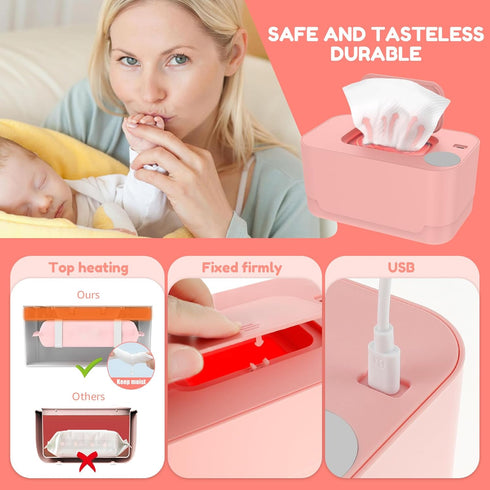 UKQRRTC Baby Wipe Warmer Wipe Warmer Dispenser Thermostat Even Heating Baby Wipe Heater Portable Wipes Warmer with USB