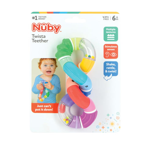 Nuby Twista Teether Toy for Babies, Multicolor Rattle for Teething Relief, Suitable for 6+ Months