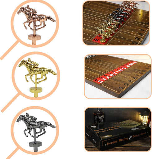 11 2 2 HOROW Horse Racing Game - Wooden Horse Race Board Game with Luxury Metal Horses Dice and Cardsfor Kentucky Derby