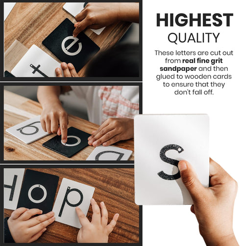 Set 3.5"x2.8" Montessori Sandpaper Letters | Black & White Lowercase Tactile Letter Cards | Alphabet Sensory Learning