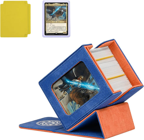 MTG Deck Box with Commander Display for 120+ Single Sleeved Cards - Denim Magnetic Card Storage Box