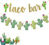 2 Set Fiesta Taco Bar Cactus Banner Garland, Gold Green Glittery Banner for Mexican Fiesta Party