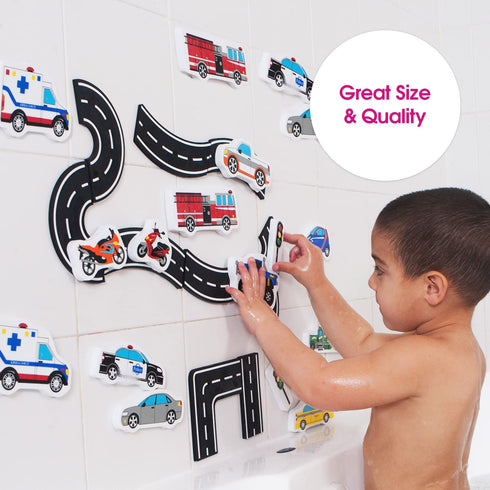 Edushape Magic Creations, Traffic Fun - Baby Bath Foam Toys, Stick-On Removable Foam Bath Toys for Toddlers 1-3