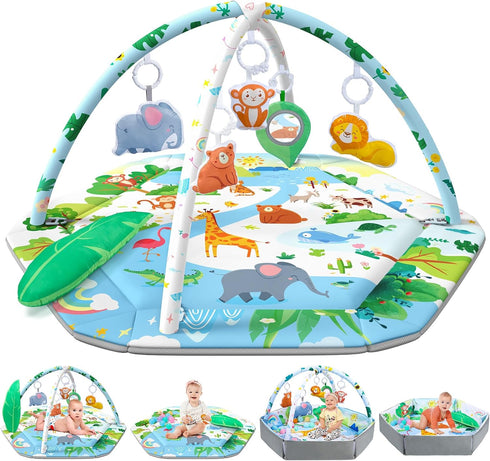 ZFDEBY Baby Gym Play Mat, 8-in-1 Tummy Time Mat & Activity Gym Mat