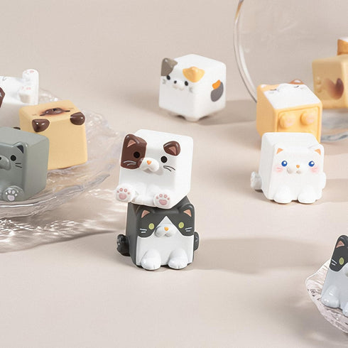 BEEMAI Square Cat Series Blind Pack, 5PCs Random Design Cute Figures Collectible Toys