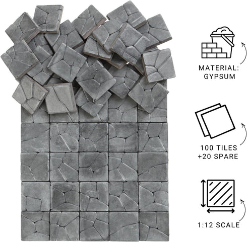 REDUCIO! Pack 100pcs) Dollhouse Miniature Paving Stones, Tiles for Modeling, Fairy Garden, and Tabletop Terrain, (Gray